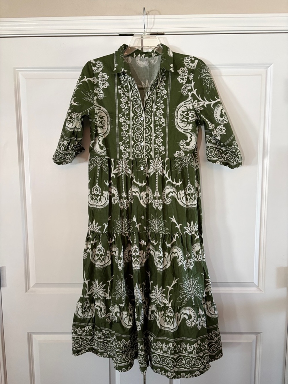 Kaktus Olive Green and White Midi Dress